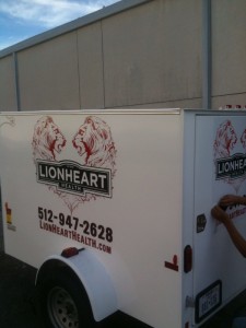 Lionheart Trailer signs Cut Vinyl signs on a trailer
