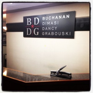 Interior law firm lobby sign