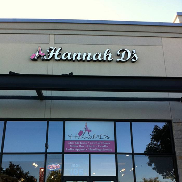 Hannah D's channel letter store sign